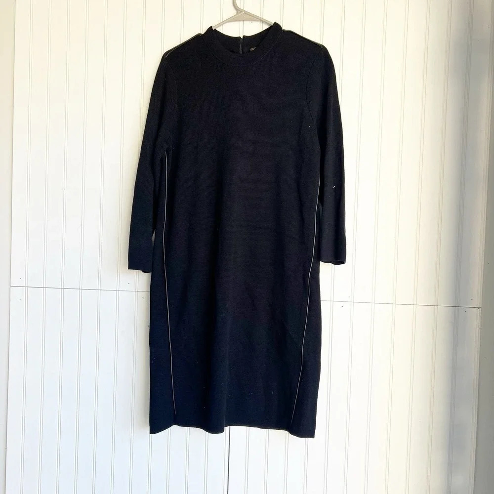 J. McLaughlin Size L Black  Dasha 3/4 Sleeves Mock Neck Cotton Modal Knit Dress